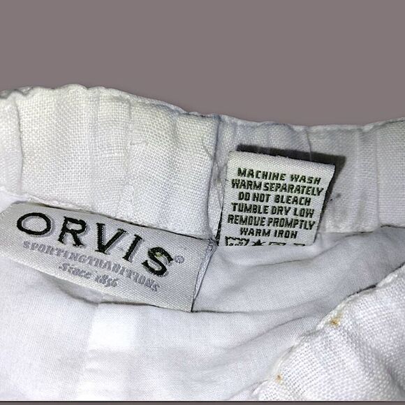 Orvis Womens Pants Sz M White Linen Lining High Rise Drawstring Elastic‎ Coastal - Picture 4 of 10